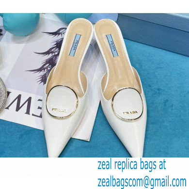 Prada Heel 5.5cm Round Metal Leather Slides White 2021