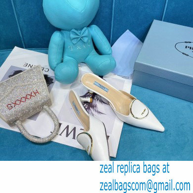Prada Heel 5.5cm Round Metal Leather Slides White 2021