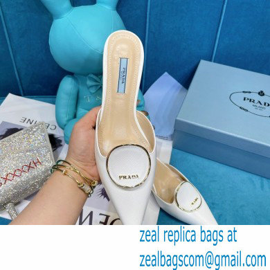 Prada Heel 5.5cm Round Metal Leather Slides White 2021