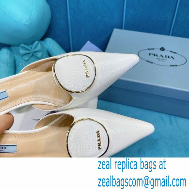 Prada Heel 5.5cm Round Metal Leather Slides White 2021