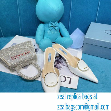 Prada Heel 5.5cm Round Metal Leather Slides White 2021