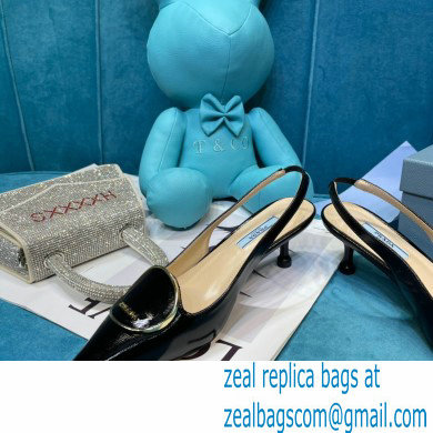 Prada Heel 5.5cm Round Metal Leather Slingback Pumps Black 2021
