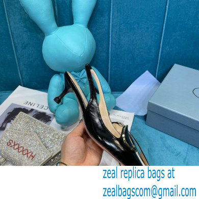 Prada Heel 5.5cm Round Metal Leather Slingback Pumps Black 2021