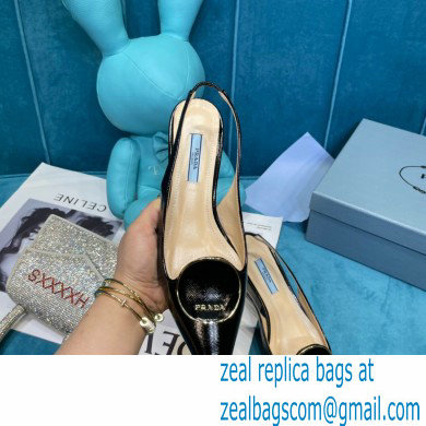 Prada Heel 5.5cm Round Metal Leather Slingback Pumps Black 2021