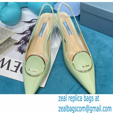 Prada Heel 5.5cm Round Metal Leather Slingback Pumps Pale Green 2021