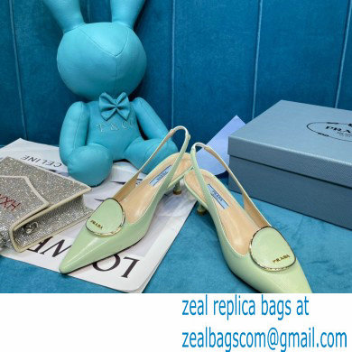 Prada Heel 5.5cm Round Metal Leather Slingback Pumps Pale Green 2021