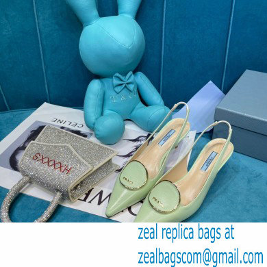 Prada Heel 5.5cm Round Metal Leather Slingback Pumps Pale Green 2021