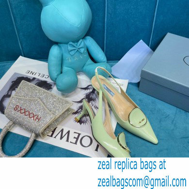 Prada Heel 5.5cm Round Metal Leather Slingback Pumps Pale Green 2021