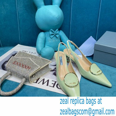 Prada Heel 5.5cm Round Metal Leather Slingback Pumps Pale Green 2021