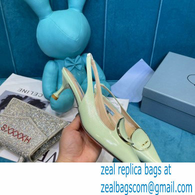 Prada Heel 5.5cm Round Metal Leather Slingback Pumps Pale Green 2021