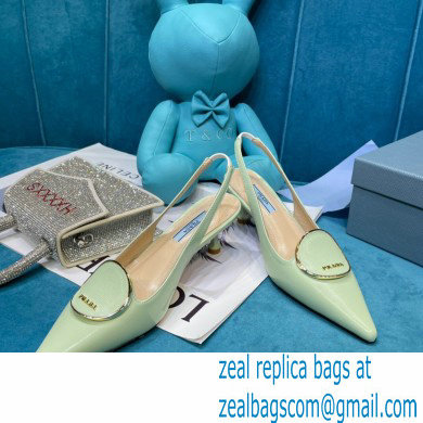 Prada Heel 5.5cm Round Metal Leather Slingback Pumps Pale Green 2021