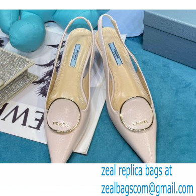 Prada Heel 5.5cm Round Metal Leather Slingback Pumps Pale Pink 2021