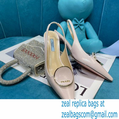 Prada Heel 5.5cm Round Metal Leather Slingback Pumps Pale Pink 2021