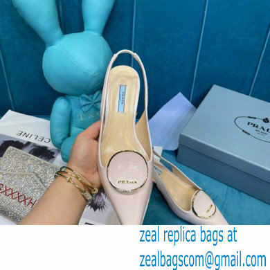Prada Heel 5.5cm Round Metal Leather Slingback Pumps Pale Pink 2021