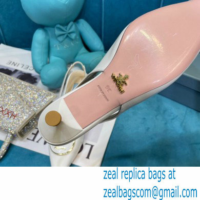 Prada Heel 5.5cm Round Metal Leather Slingback Pumps White 2021 - Click Image to Close