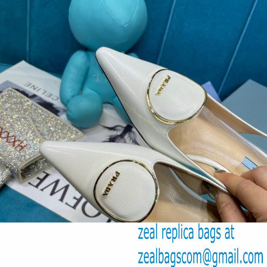 Prada Heel 5.5cm Round Metal Leather Slingback Pumps White 2021