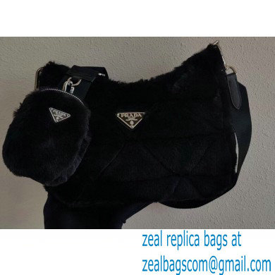 Prada Shearling Shoulder Bag 1BC151 Black 2021