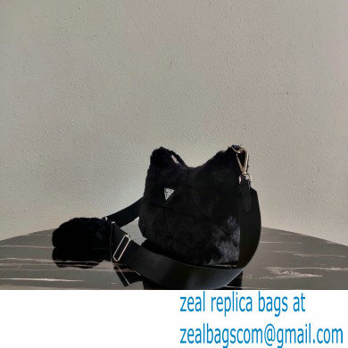 Prada Shearling Shoulder Bag 1BC151 Black 2021