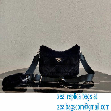 Prada Shearling Shoulder Bag 1BC151 Black 2021