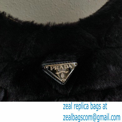 Prada Shearling Shoulder Bag 1BC151 Black 2021