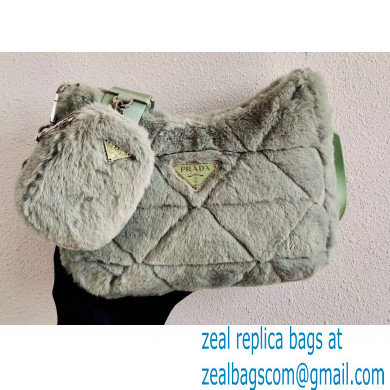 Prada Shearling Shoulder Bag 1BC151 Light Green 2021