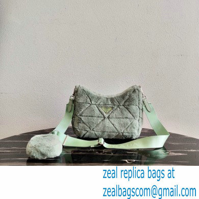 Prada Shearling Shoulder Bag 1BC151 Light Green 2021