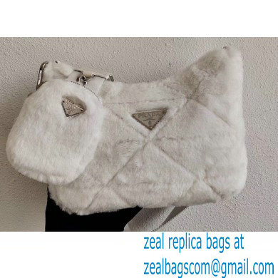 Prada Shearling Shoulder Bag 1BC151 White 2021