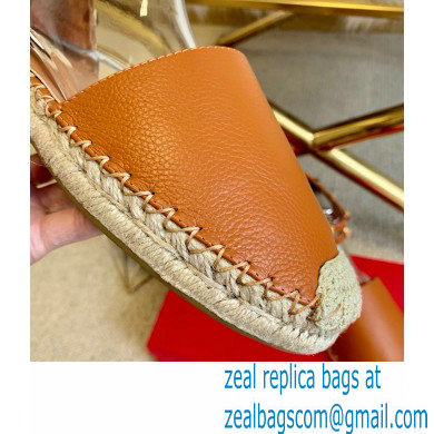 Valentino Grainy Calfskin Leather Rockstud Double Flat Espadrilles Brown 2021 - Click Image to Close