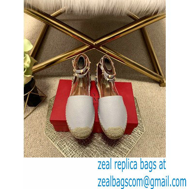 Valentino Grainy Calfskin Leather Rockstud Double Flat Espadrilles Pale Gray 2021 - Click Image to Close
