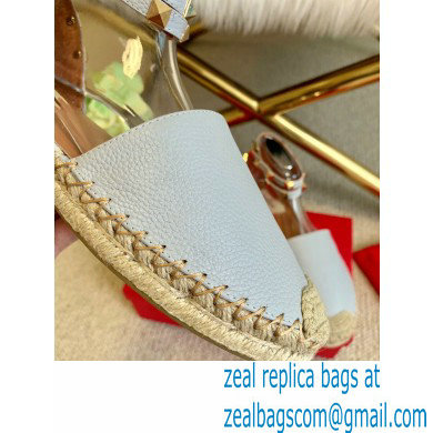 Valentino Grainy Calfskin Leather Rockstud Double Flat Espadrilles Pale Gray 2021 - Click Image to Close