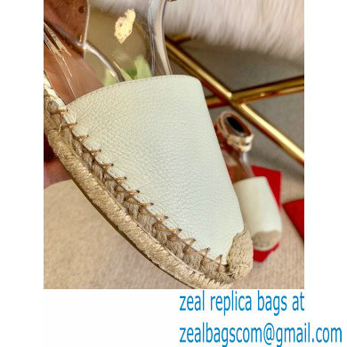 Valentino Grainy Calfskin Leather Rockstud Double Flat Espadrilles White 2021 - Click Image to Close