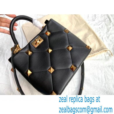 Valentino Large Roman Stud The Handle Bag Black 2021 - Click Image to Close