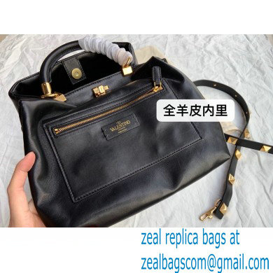 Valentino Large Roman Stud The Handle Bag Black 2021 - Click Image to Close