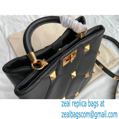 Valentino Large Roman Stud The Handle Bag Black 2021 - Click Image to Close