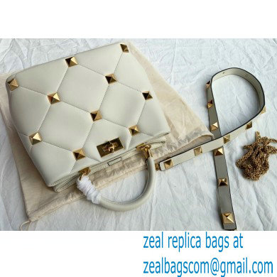 Valentino Large Roman Stud The Handle Bag White 2021 - Click Image to Close