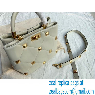 Valentino Large Roman Stud The Handle Bag White 2021 - Click Image to Close