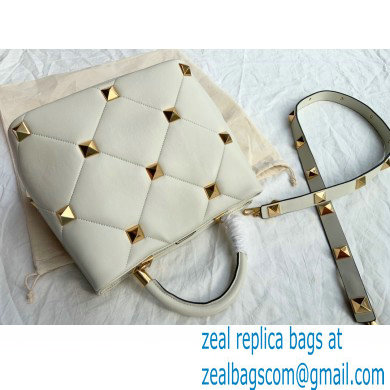 Valentino Large Roman Stud The Handle Bag White 2021 - Click Image to Close