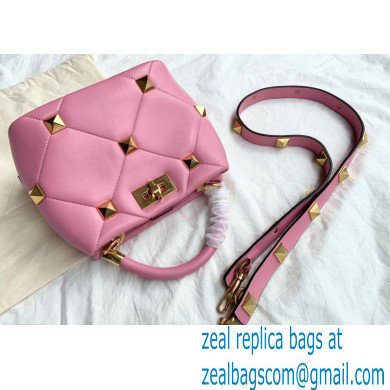 Valentino Small Roman Stud The Handle Bag Pink 2021 - Click Image to Close