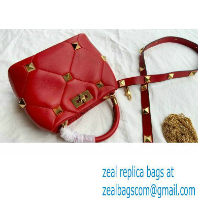 Valentino Small Roman Stud The Handle Bag Red 2021 - Click Image to Close