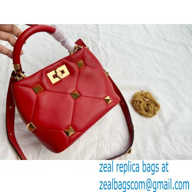 Valentino Small Roman Stud The Handle Bag Red 2021 - Click Image to Close