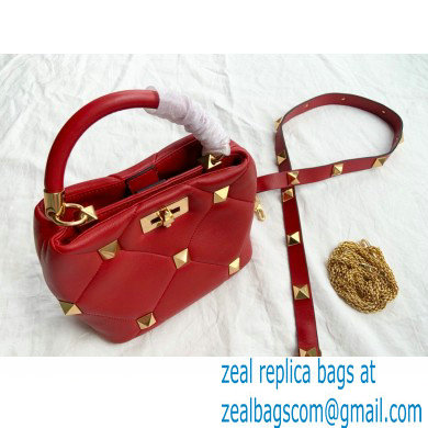 Valentino Small Roman Stud The Handle Bag Red 2021 - Click Image to Close