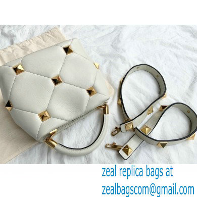 Valentino Small Roman Stud The Handle Bag White 2021 - Click Image to Close