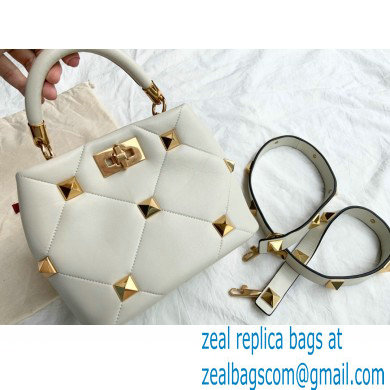 Valentino Small Roman Stud The Handle Bag White 2021 - Click Image to Close