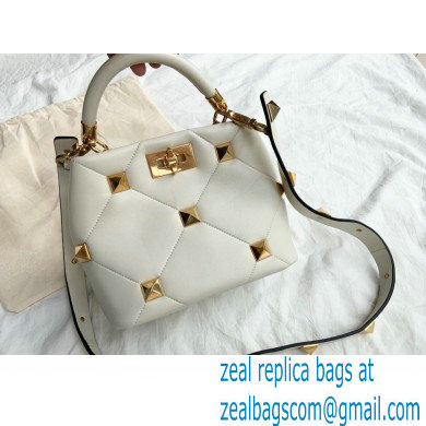 Valentino Small Roman Stud The Handle Bag White 2021 - Click Image to Close