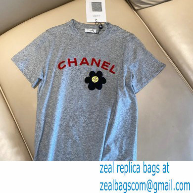 chanel logo and flower printed T-shirt gray - Click Image to Close