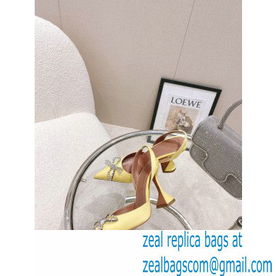 Amina Muaddi Heel Rosie Slingback Pumps Satin Yellow with Crystal Bow - Click Image to Close