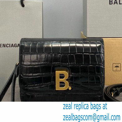 BalenciagaCowhide Crocodile embossed Flap bag in Black Bb011 - Click Image to Close