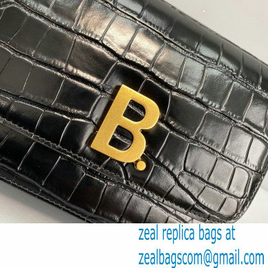 BalenciagaCowhide Crocodile embossed Flap bag in Black Bb011