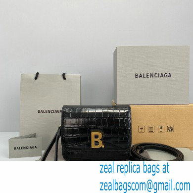 BalenciagaCowhide Crocodile embossed Flap bag in Black Bb011 - Click Image to Close