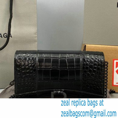 Balenciaga Cowhide Crocodile embossed Chain bag in Black Bb020